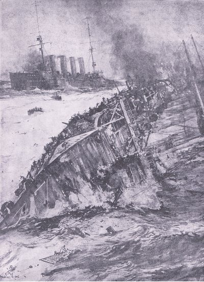 The disaster in the North Sea: the sinking of the Aboukir, from History of the Great War Vol 3 published by Waverley Book Co Limited, c.1920 by Charles Edward Dixon